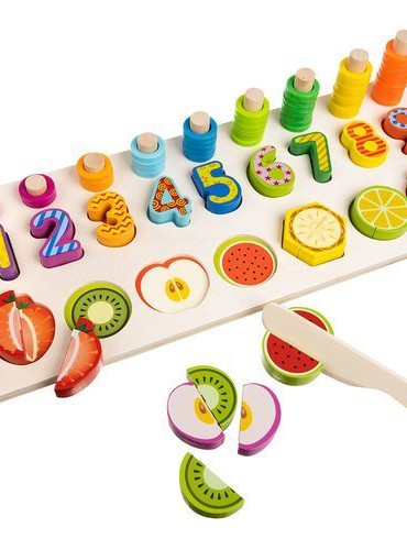 Montessori värviline puidust numbrite ja puuviljade sorteerija, pusle